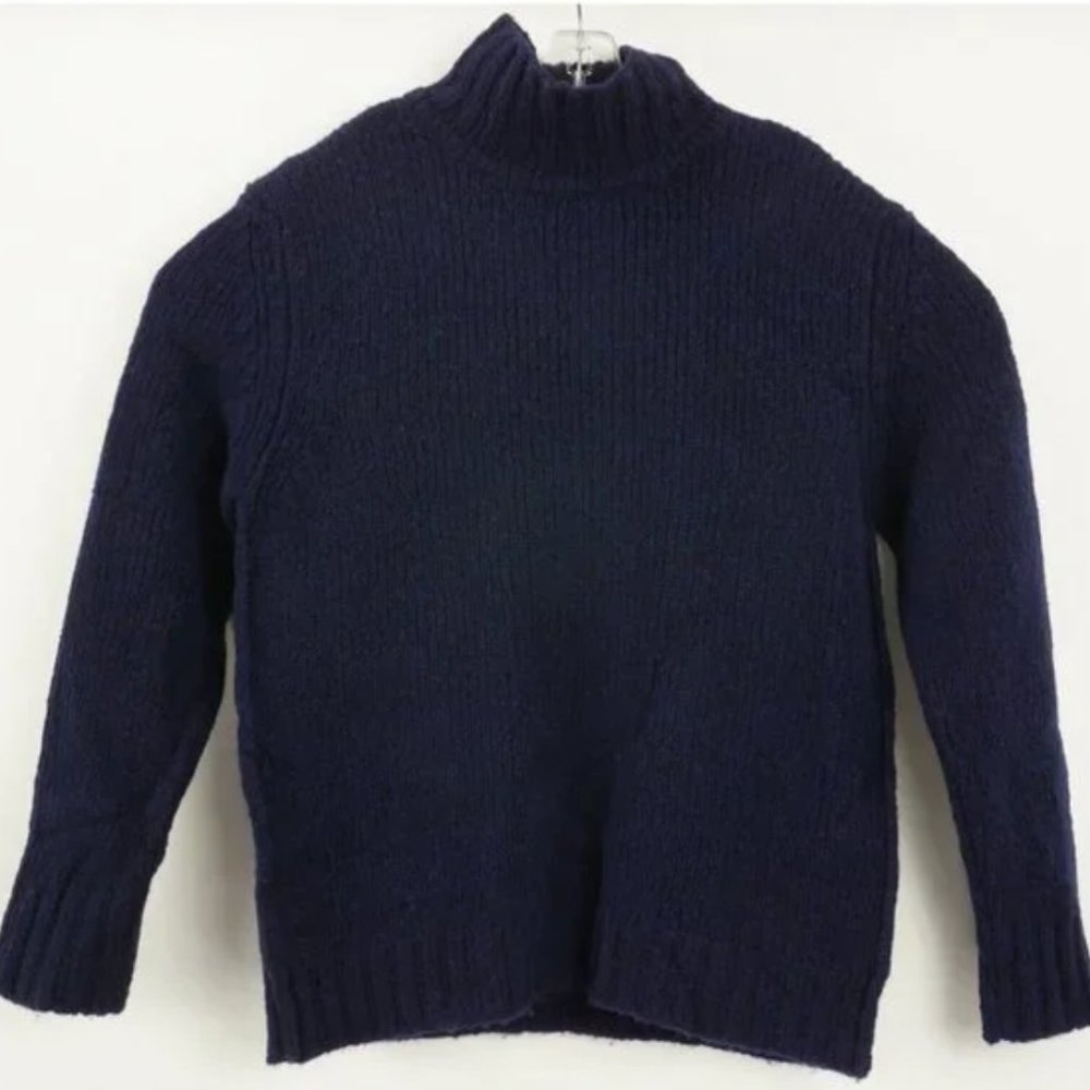 NN07 Douglas - Navy Blue Merino Wool Chunky High Mock Neck Sweater - Medium